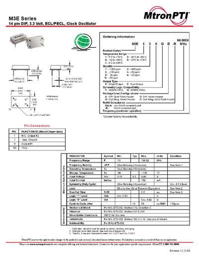 MtronPTI M3E Series Clock Oscillator Datasheet - cover page