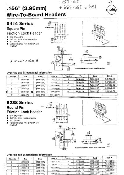 Molex 156 (3.96mm) Wire-to-Board Headers 5414 Series Datasheet - cover page