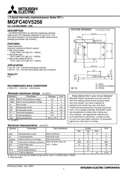 Mitsubishi Electric MGFC40V5258 Datasheet - cover page