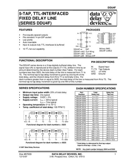 data delay devices inc. 5-TAP TTL-INTERFACED FIXED DELAY LINE (SERIES DDU4F) - cover page