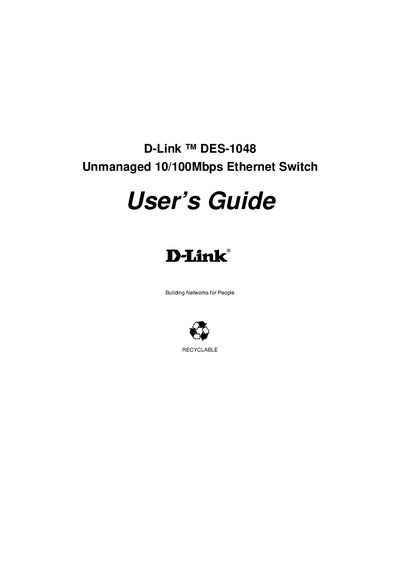 D-Link DES-1048 Unmanaged Ethernet Switch User Manual - cover page