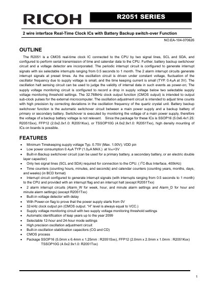 Ricoh R2051 Series Real-Time Clock IC Datasheet - cover page