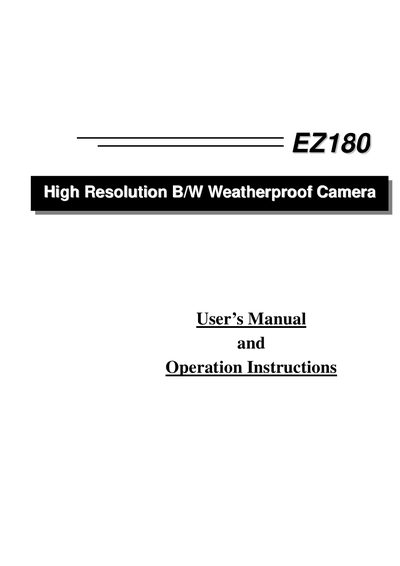 EverFocus EZ180 High Resolution B/W Weatherproof Camera User's Manual - cover page