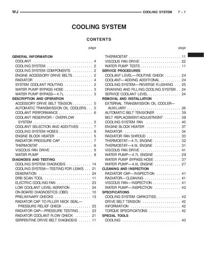 Chrysler 4.0L and 4.7L Engine Cooling System Service Manual - cover page