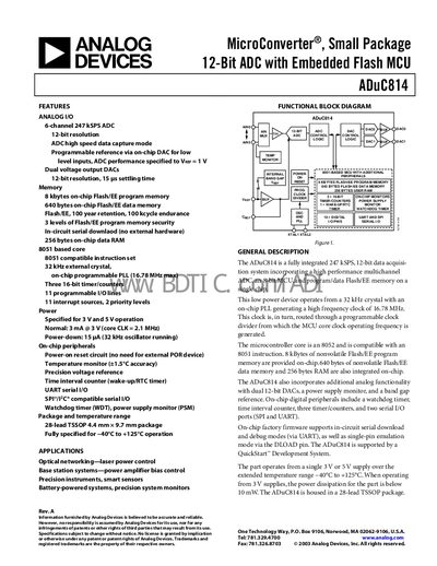 Analog Devices ADuC814 MicroConverter Datasheet - cover page