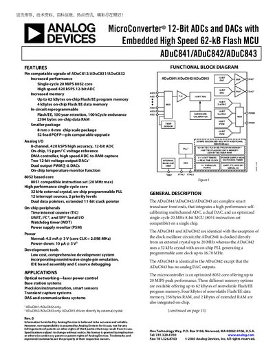 Analog Devices ADuC841/ADuC842/ADuC843 User Manual