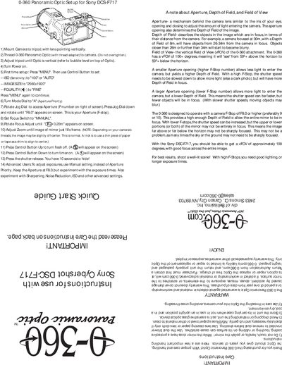 Sony DSC-F717 0-360 Panoramic Optic Installation Guide - cover page