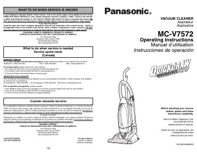 Panasonic MC-V7572 Vacuum Cleaner Operating Instructions - cover page