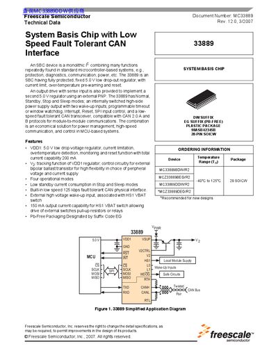 Freescale MC33889 System Basis Chip Datasheet - cover page