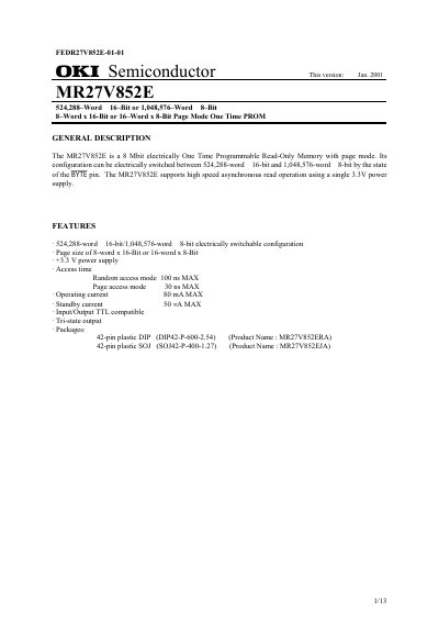 Oki MR27V852E One Time Programmable ROM Datasheet - cover page