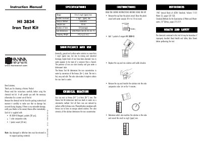 Hanna Instruments HI 3834 Iron Test Kit Instruction Manual - cover page
