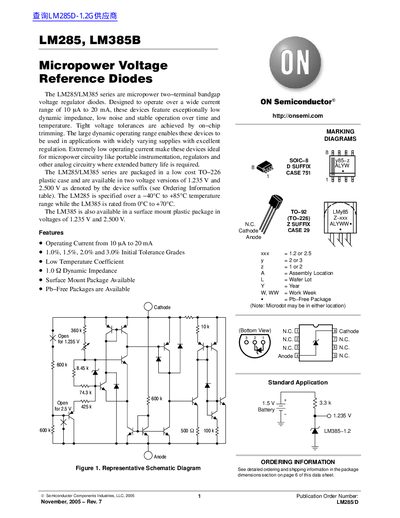 ON Semiconductor LM285/LM385B Micropower Voltage Reference Diodes Datasheet - cover page