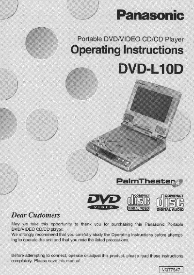 Panasonic DVD-L10D Portable DVD Player Operating Instructions - cover page