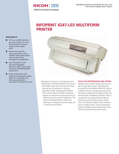 IBM 4247-L03 Multiform Printer Datasheet - cover page