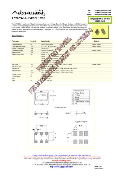 advanced ACT9CSV- 6 LVPECL/LVDS - cover page