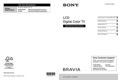 SONY LCD Digital Color TV KDL-32BX300 22BX300 User Guide - cover page