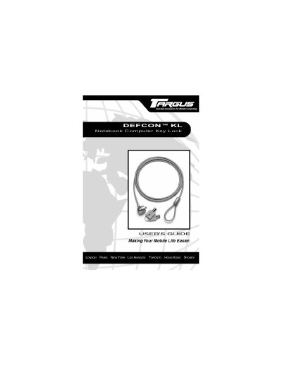 Targus DEFCON KL Notebook Computer Key Lock User Guide - cover page