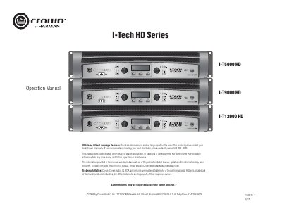 crown I-T5000 HD/I-T9000 HD/I-T12000 HD Manual - cover page