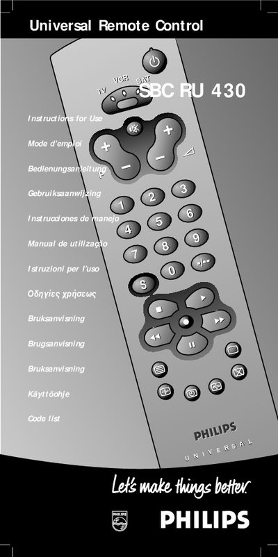 Philips SBC RU430 Universal Remote Control User Manual - cover page