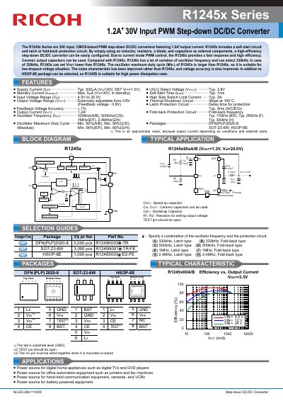 Ricoh R1245x Series 1.2A 30V Input PWM Step-down DC/DC Converter Datasheet - cover page