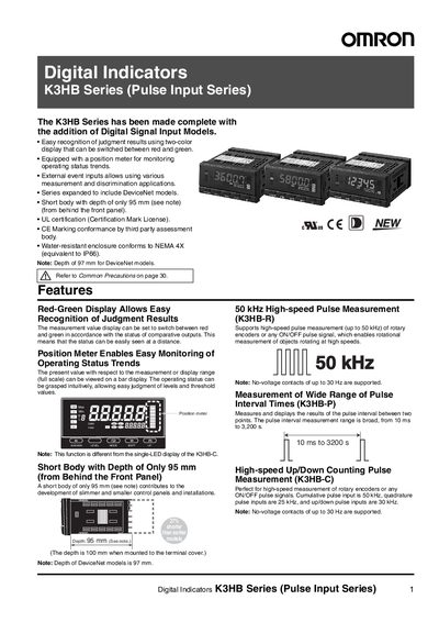 Omron K3HB Digital Indicator User Manual - cover page