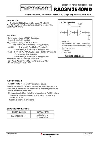Mitsubishi Electric RA03M3540MD Datasheet - cover page
