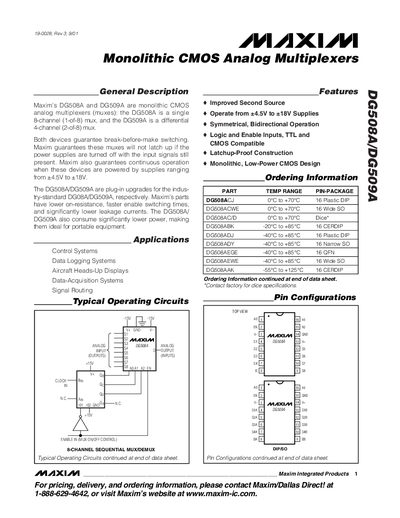 Maxim DG508A/DG509A Datasheet - cover page