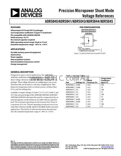 Analog Devices ADR5040/ADR5041/ADR5043/ADR5044/ADR5045 Datasheet - cover page