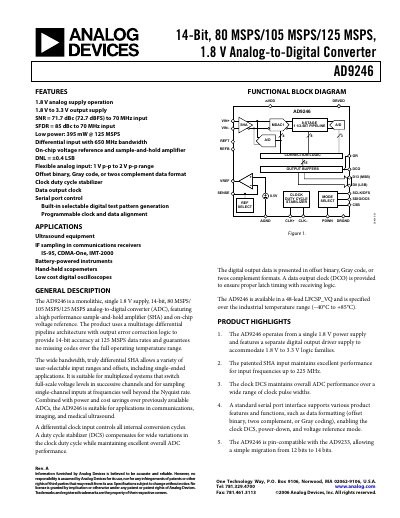 Analog Devices AD9246 14‑Bit 80‑125 MSPS ADC Datasheet