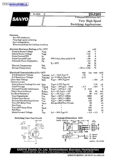 SANYO 2SJ265 handbook - cover page