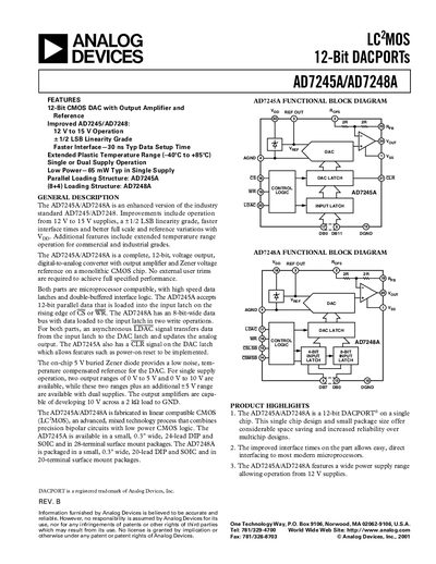 Analog Devices AD7245A/AD7248A 12-Bit DACPORT Datasheet