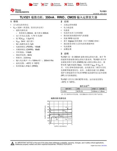 TLV521 Ultra-Low Power RRIO Operational Amplifier Datasheet - cover page