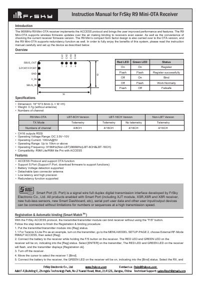 FrSky R9 Mini-OTA Receiver User Manual - cover page