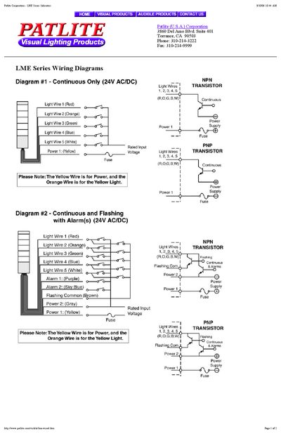 Patlite LME Series Indicators Wiring and Mechanical Diagrams - cover page