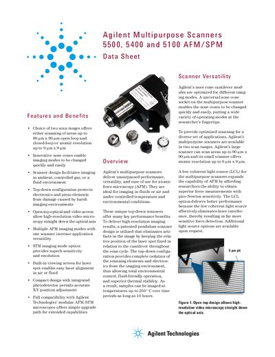 Agilent Multipurpose Scanners 5500/5400/5100 AFM/SPM Datasheet - cover page