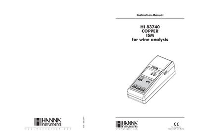 Hanna Instruments HI 83740 Copper ISM for Wine Analysis Instruction Manual - cover page