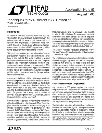 Linear Technology AN-55 Techniques for 92% Efficient LCD Illumination - cover page