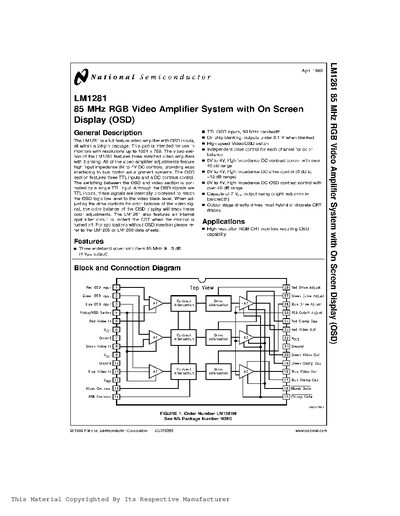 National Semiconductor LM1281 RGB Video Amplifier System Datasheet - cover page