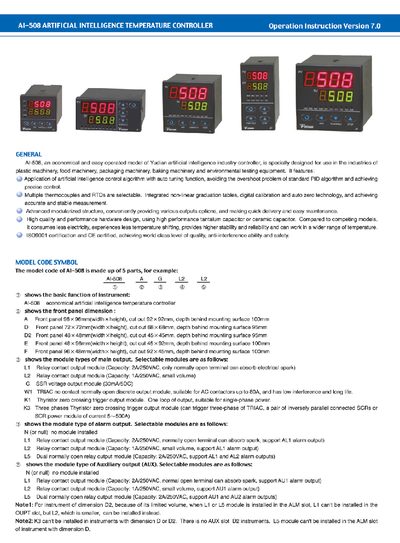 Yudian AI-508 Temperature Controller Operating Installation Guide - cover page