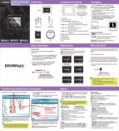 Polaroid PMP110-4 Music & Video Player User Manual - cover page