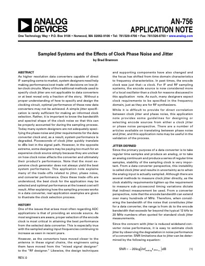 Analog Devices AN-756 Application Note Sampled Systems and the Effects of Clock Phase Noise and Jitter - cover page