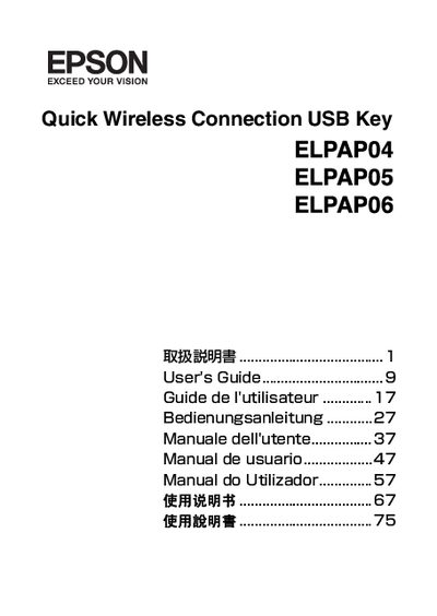 EPSON Quick Wireless Connection USB Key ELOAP04 05 06 Manual - cover page