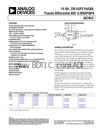 Analog Devices AD7942 Datasheet - cover page