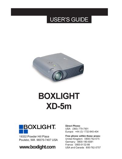 Boxlight XD-5m Projector User's Guide - cover page