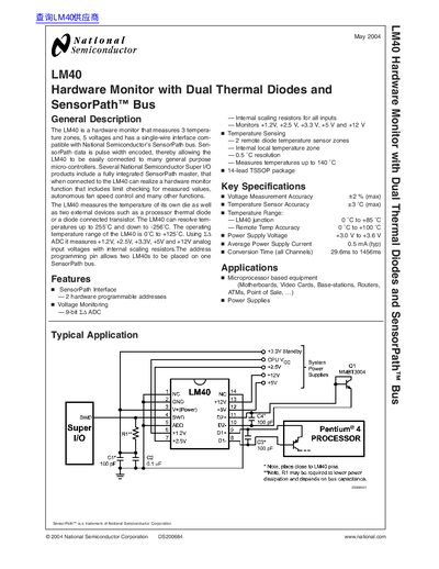National Semiconductor LM40 Hardware Monitor Datasheet