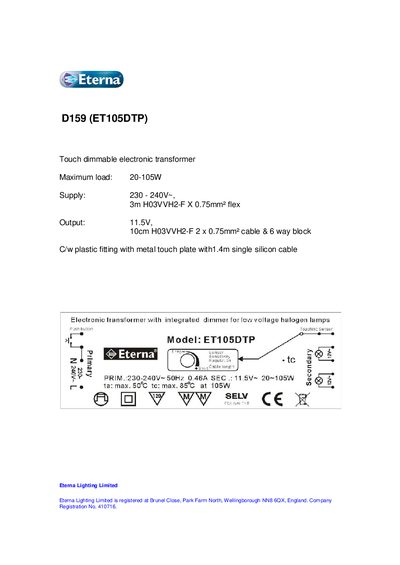 Eterna D159 (ET105DTP) Datasheet - cover page