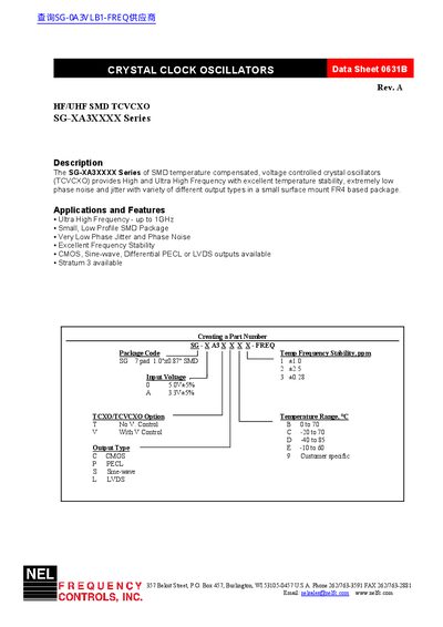 NEL SG-XA3XXXX TCVCXO Data Sheet - cover page