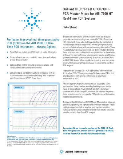 Agilent Brilliant III Ultra-Fast QPCR/QRT-PCR Master Mixes for ABI 7900 HT Real-Time PCR System handbook - cover page