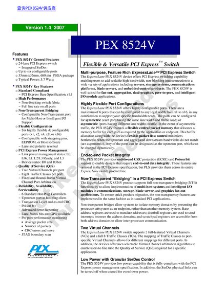 PLX PEX 8524V PCI Express Switch Datasheet - cover page
