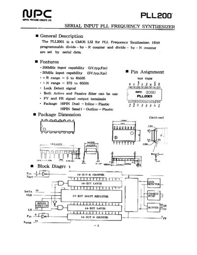 Nippon Precision Circuits PLL200 User Manual - cover page